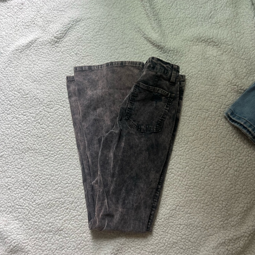 Brown corduroy distress flare jeans